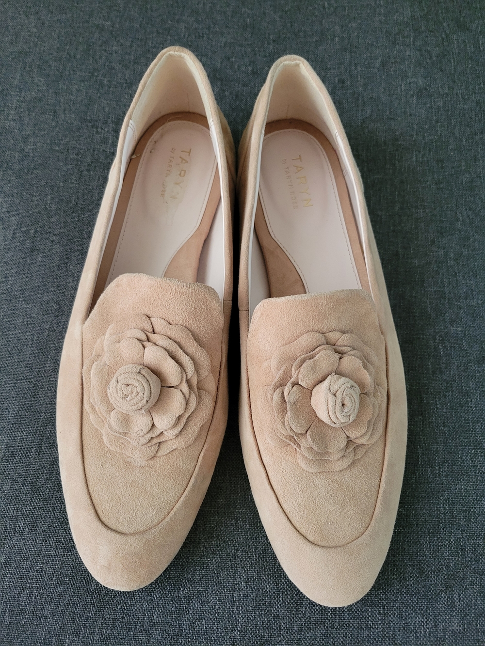 Taryn Rose Women's Suede Floral Loafers in Light Beige